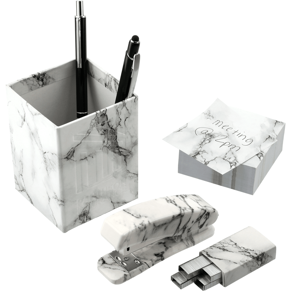 4 Piece Faux Marble Desktop Set | Desk Accessories | closeout, Desk Accessories, Office, sku-3002-39 | CFDFpromo.com