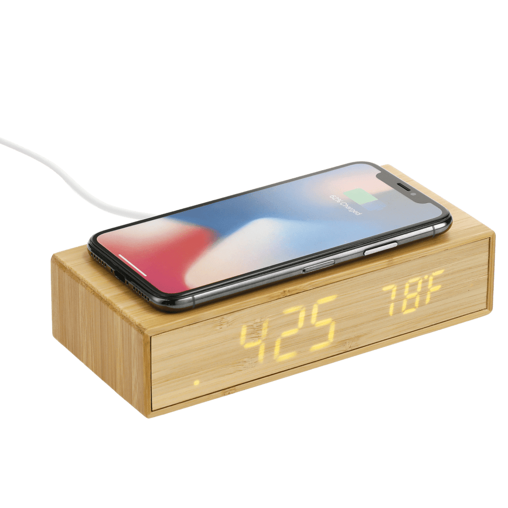 Bamboo Wireless Charging Desk Clock