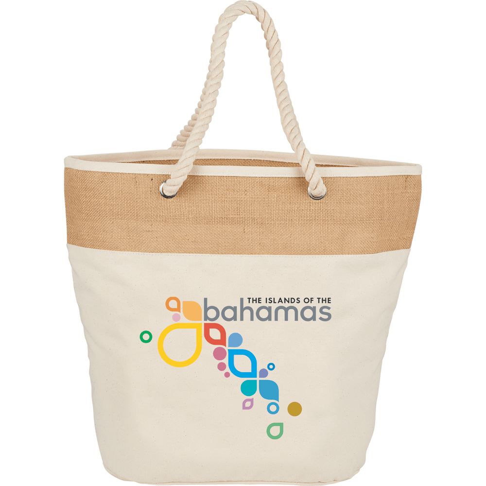 Jute Accent 12oz Cotton Canvas Rope Tote | Tote Bags | Bags, sku-7900-22, Tote Bags | CFDFpromo.com